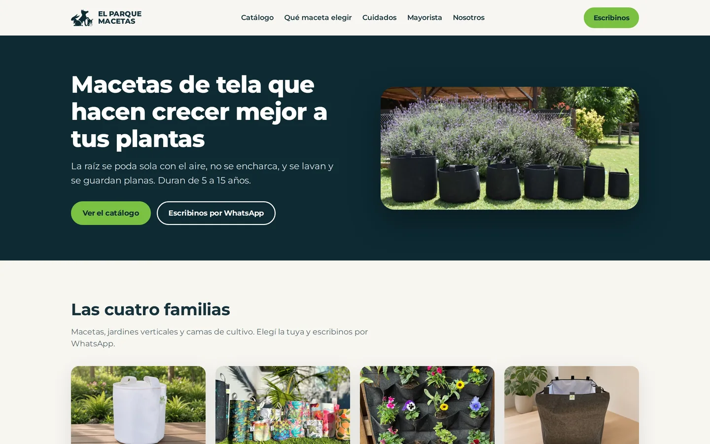 Captura de la web de El Parque Macetas